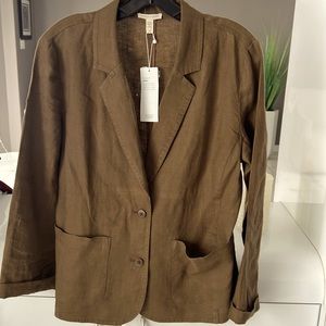 EILEEN FISHER Shaped Blazer in Brown Organic linen, NEW WITH TAGS, Sz S/P